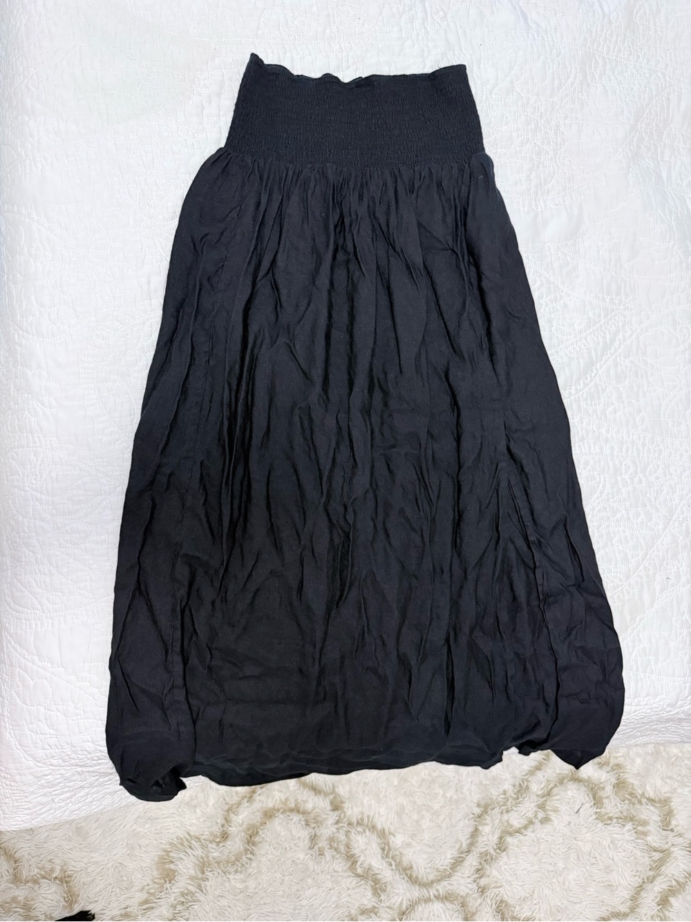 Black Maxi Smocked Waist Skirt - Women